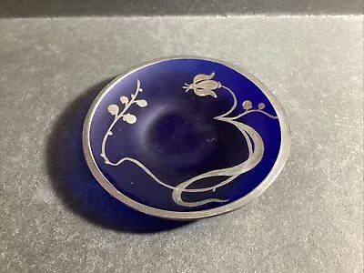 Buy French Art Nouveau Frosted Cobalt Blue Glass .900 Silver Overlayed Mini Dish 3in • 22£
