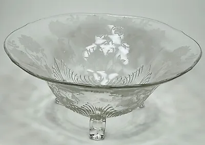 Buy Tiffin Floral Etched Depression Clear Glass Footed Centerpiece Fruit Bowl 10.5 • 24.13£