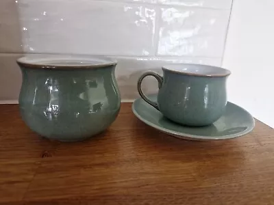 Buy  Denby Pottery Small Coffee Cup Saucer And Pot Regency Green Pattern Quite Rare • 14.99£
