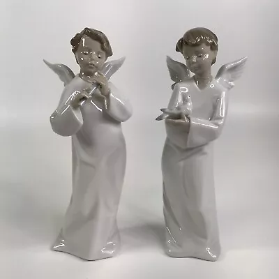 Buy (2) NAO By Lladro Angel Boy Figurines #1259 Boy With Flute #1261 Boy With Dove • 75.89£