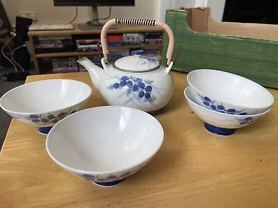 Buy Asian Teapot And Tea Cup Set Tea Pot Teacup Blue White China • 20£