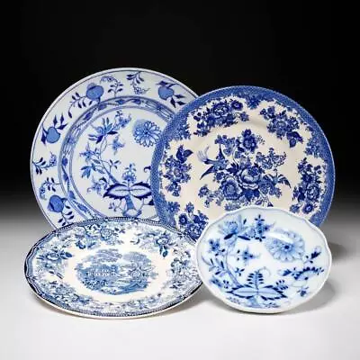 Buy Meissen Blue Onion Staffordshire Grimwades Blue White Porcelain 4pc Vintage Lot • 56.83£