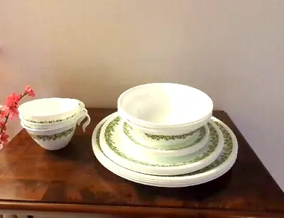 Buy Corelle By Corning Green Spring Blossom 17 Piece Set 1970’s • 37.80£