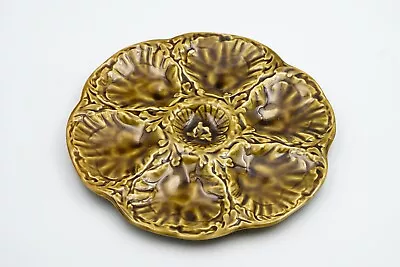 Buy French Antique Majolica Oyster Plate GIEN Signed Olive Brown №2 • 74.50£