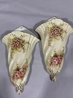 Buy Vintage Set Of 2 Porcelain Floral Wall Pockets • 28.59£