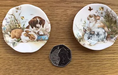 Buy Vintage Ashdale Puppy & Bunny Rabbit Bone China Miniature Plates X2 • 4£
