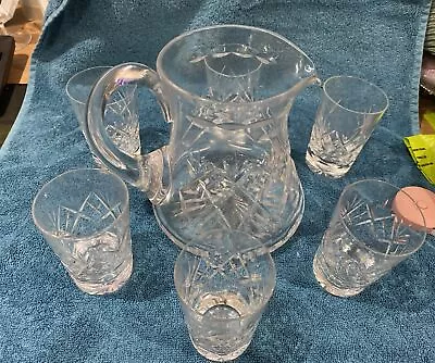 Buy Lovely Crystal Glass Water / Juice Jug And Set Of 6 Glasses  ( Possibly Webb ? ) • 18.99£