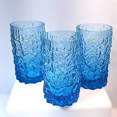 Buy 3x VINTAGE WHITEFRIARS GLACIER TEXTURED Blue CRYSTAL TUMBLERS GLASSES MODERN🔵 • 66.60£