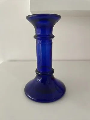 Buy COBALT BLUE GLASS PILLAR ROUND FOOTED CANDLE STICK Beautiful Item • 8£