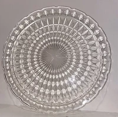 Buy Vintage Cut Clear Glass Cake Plate 13 1/2” Scalloped Edge Diamonds Pattern • 23.93£