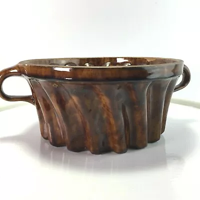 Buy Pottery Bowl Handles Hand Made Tortoise Brown Glass Swirl • 23.37£