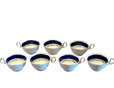 Buy AYNSLEY Bone China Footed Teacups (7) Gold Navy Pattern C5352  NO SAUCERS • 43.23£