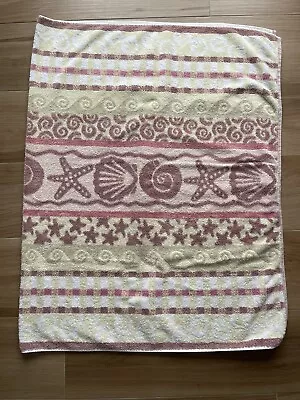 Buy Christy Beach Bath Sheet Towel Beige Plum Cotton Sea Shells 154x93cm Vintage 90s • 14.96£
