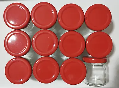 Buy 12*Honey / Jam Round Glass Mini Jar  34ml With Red Lid * • 9.80£