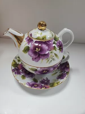 Buy Beautiful Gold Trimmed Floral Tea For One Teapot Cup And Saucer Set Gift Boxed • 18.70£