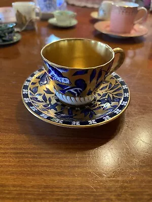 Buy Coalport Gilded Japanese Grove Blue Bird Bamboo Demitasse Cabinet Cup And Saucer • 85£