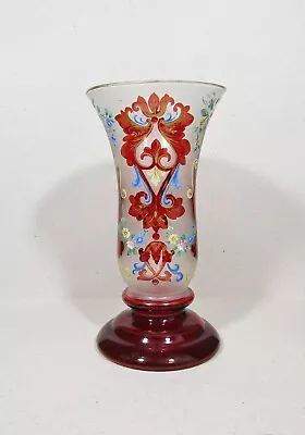 Buy Vintage Hand-Painted Ruby Red Bohemian Glass Vase - Gold Trim, 7  • 34.01£