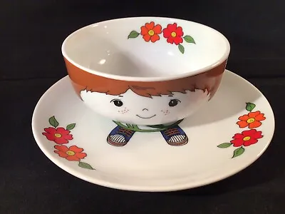 Buy Fred Roberts 2 Pc Stackable Farm Boy Childrens Dish Set Bowl Plate Porcelain • 18.97£