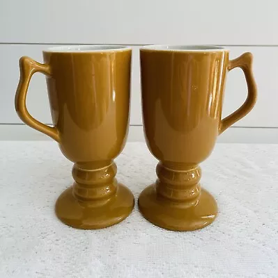 Buy 2 HALL Brown Irish Coffee Mugs Footed Pedestal Base White Interior Vintage NICE • 5.67£