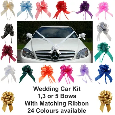 Buy Wedding Car Decoration Kit 1, 3, 5 Large 50mm Pull Bows & 7 Metres Poly Ribbon • 6.25£