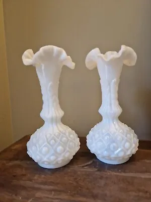 Buy Antique Opaline Milk Glass Ruffle Frill Rim Vases • 25£