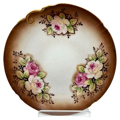 Buy Antique 1900-10s Bavarian China LUNCHEON PLATE Pink Roses Gold Trim Fancy Edge • 23.20£