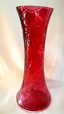 Buy Antique Victorian 10  Tall Cranberry Glass Vase Circa 1900, Crackle Design, VGC • 56.56£
