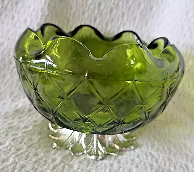Buy Vintage Green Glass Pineapple Bowl Duette Pattern - Gold Metal Base • 8.68£