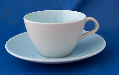 Buy . Poole Pottery Dove Grey / Sky Blue Tea Cup & Saucer X 4 • 12£
