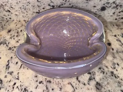 Buy Vintage/Purple Lavender/Murano Glass Ashtray/Candy Dish With Gold Infused Bubble • 316.12£