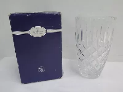 Buy Royal Doulton Finest Crystal 8 Inch Barrel Glass Vase With Box • 14.99£