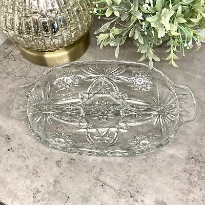 Buy Vintage Anchor Hocking Pressed Glass Star Pattern Divided Serving Tray • 16.97£