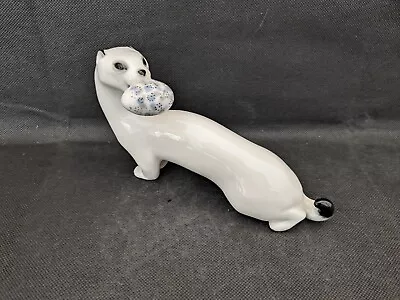 Buy Vintage Russian Lomonosov Porcelain White Weasel Figurine With Egg In Mouth • 29.95£