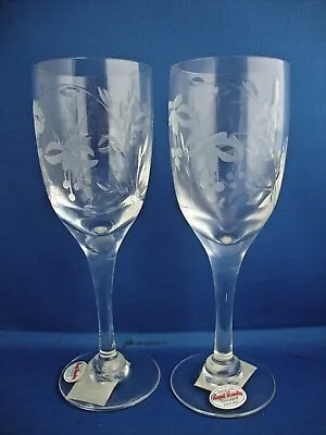 Buy 2 X Royal Brierley Crystal Bouquet Cut Pattern Wine Glasses Stickers Boxed (1) • 39.95£