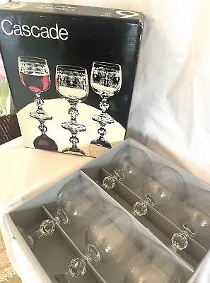 Buy 6 Vintage Cascade Bohemia Fine Lead Crystal Engraved Wine Glasses/Goblets, Czech • 52.13£
