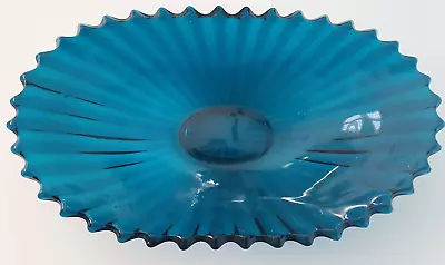Buy Glass Bowl Large Oval Fluted Heavyweight (1.25kg) Thick Petrol  Blue 10mm Thick • 20£