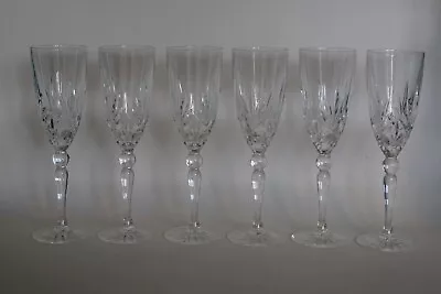 Buy Set Of 6 Cut Crystal Champagne Flutes With Ball Knops • 59.95£