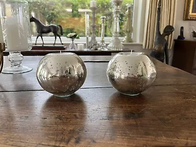 Buy The White Company Pair Of Silver Mercury Antiqued Glass Globe Tea Light Holders • 20£