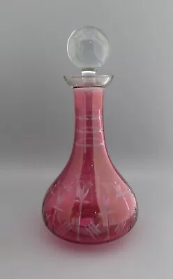 Buy Vintage Decorative Cut Cranberry Glass Decanter 28cm High. • 34.99£