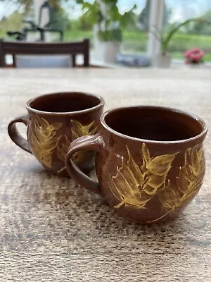 Buy SDR Studio Pottery Vintage Pair Of Mugs Brown With Gold  • 2.49£