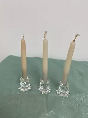 Buy Vintage Retro 3 Mini Crystal Cut Glass Candle Holders With Candles Dining Table • 8£