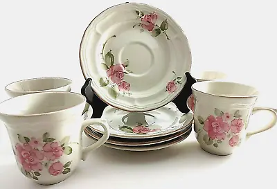 Buy Vintage Gibson Roseland Cup And Saucer Sets ~ Pink Roses~ Set Of 4 (8 Pieces) • 22.79£