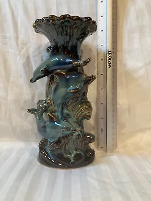 Buy Taper Candle Holder Dolphin Brown And Blue Glaze - VTG - Blue Mountain? • 20.86£