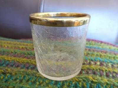 Buy Vintage Crackle Glass Tea Light Candle Holder Jar Brass Rimmed Trinket Vanity • 8.85£