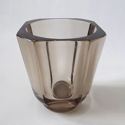 Buy Vintage 1930s Orrefors Art Deco Art Glass Vase. Smoke Square Cut Signed, Footed. • 27£