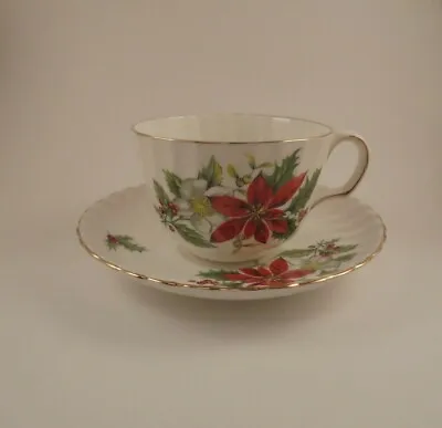 Buy Royal Adderley Flat Teacup & Saucer Poinsettia Pattern Bone China • 19.28£