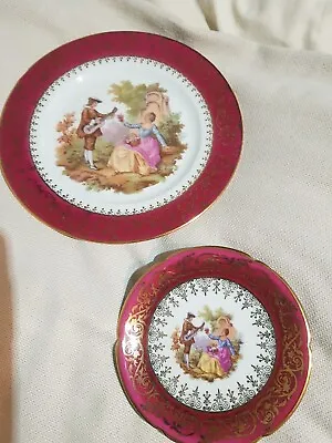 Buy Mint Cond Red Rouges Gold Gilt China Limoges French Couple Plates 19 + 12cms-CJD • 11.95£