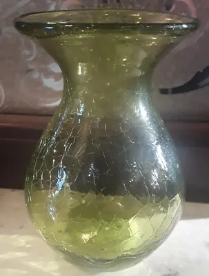 Buy Vintage Green Crackle Glass Vase Approx. 5” Tall • 16.14£