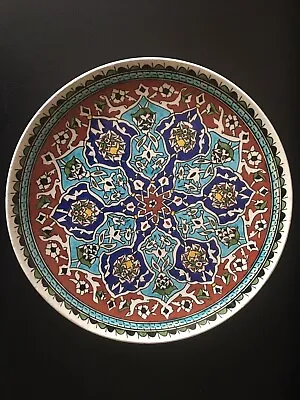 Buy Vintage Large Hand Painted Plate Platter  Turkish EVLIYA CELEBI CINI KUTAHYA 10” • 30£