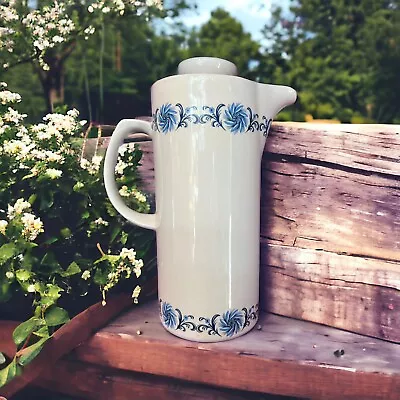 Buy Alfred Meakin Pottery Tall Coffee Pot 1970's Blue Floral & White Retro Ceramic • 18£
